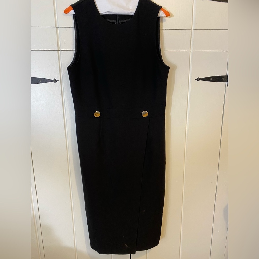 Anne Klein Black Sheath Dress, Side Pockets & Button Accents. Lined. Size 8.